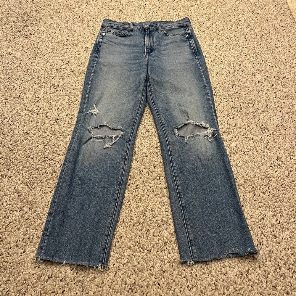 AYR The Lala Straight Leg Jeans 25 Short Medium Wash Distressed Denim Comfort